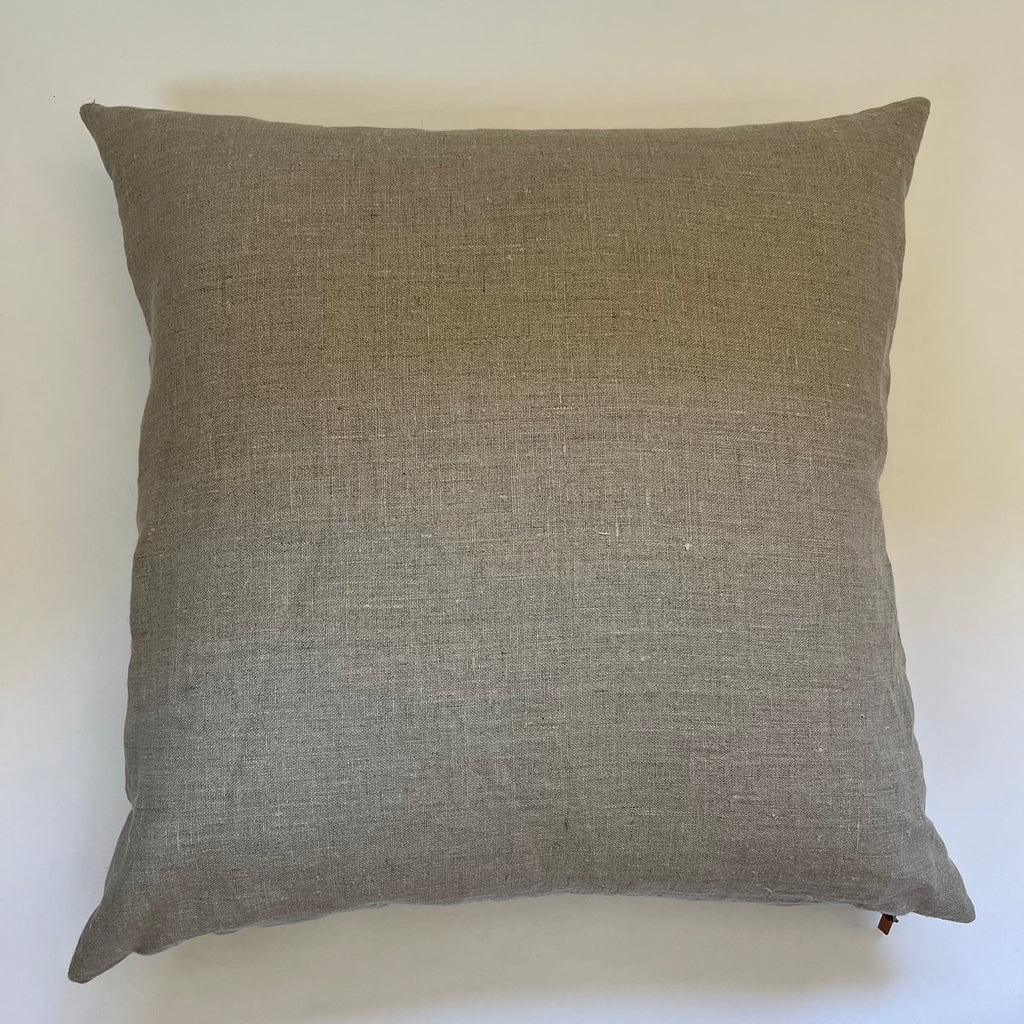 Floral Linen Pillow Cover: Gray Brown Print, Leather Zipper Pull