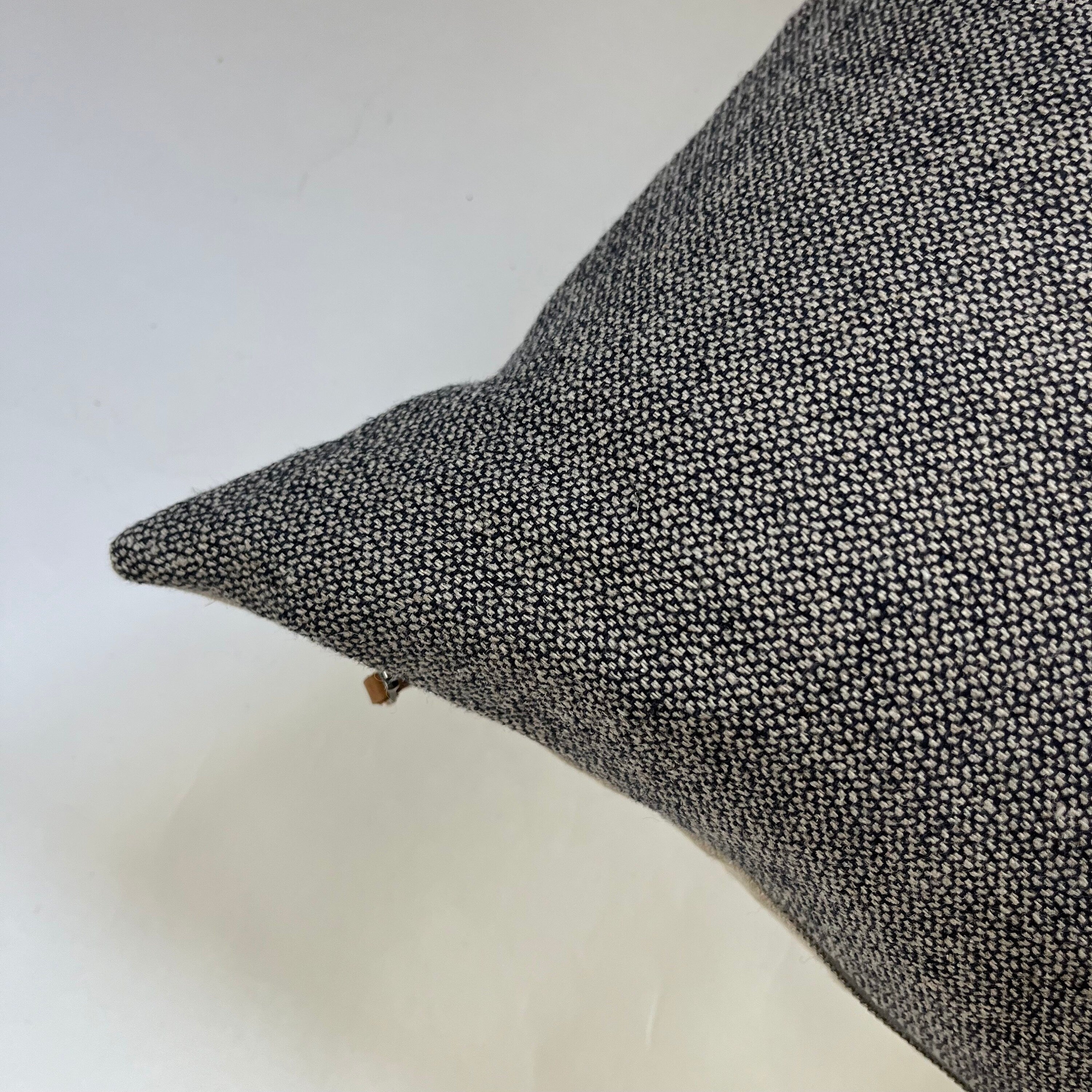 Navy Spotted Linen Pillow Cover: Exposed Zipper, Leather Pull