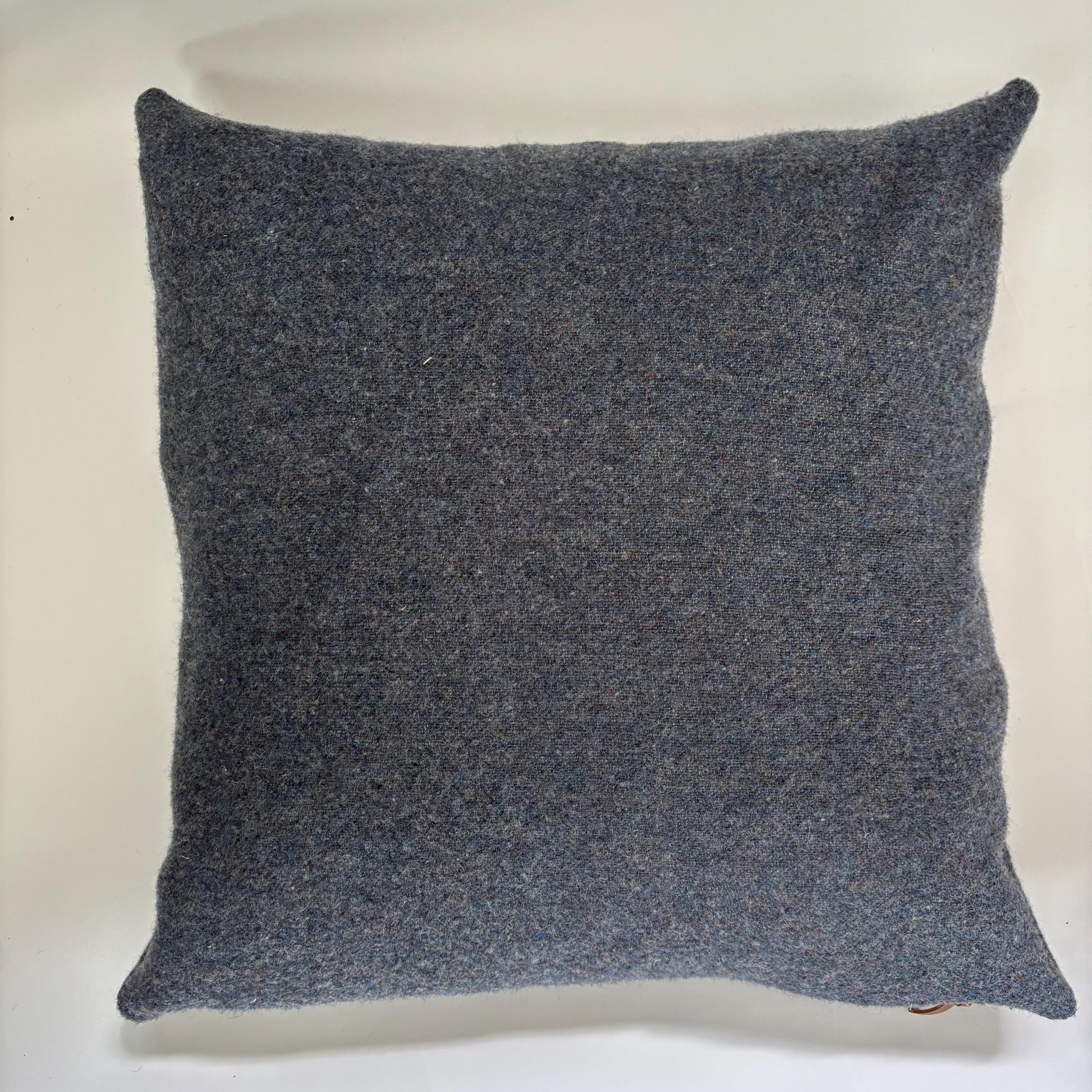 Striped wool throw Pillow blue and yellow with Leather Pull (20x20)