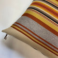 Striped Wool Pillow Cover: Orange and Summer Colors, Leather Pull