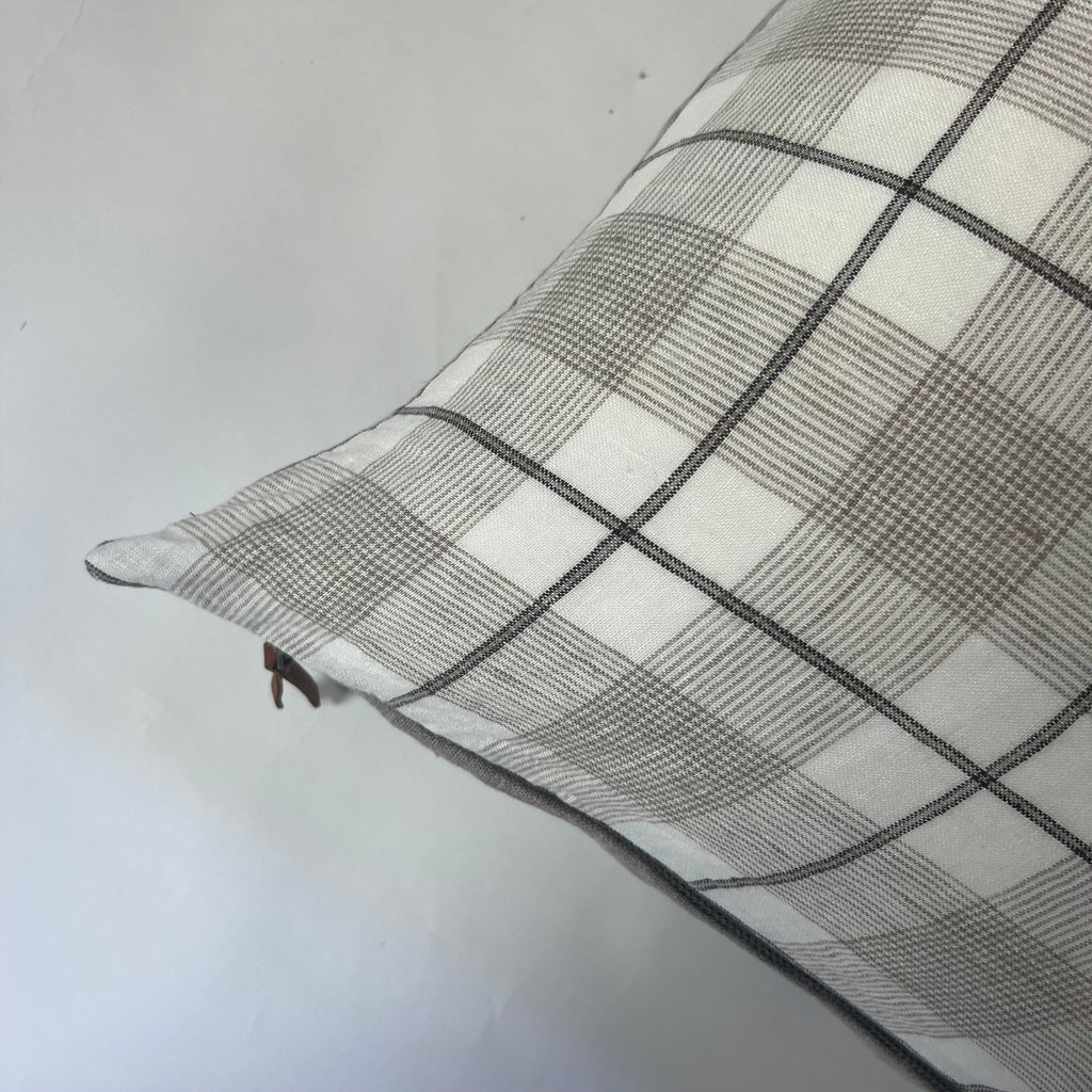 Black white and tan plaid linen pillow window pane exposed zipper checked pillow 24”20”22"14x24” 100% linen housewarming gift