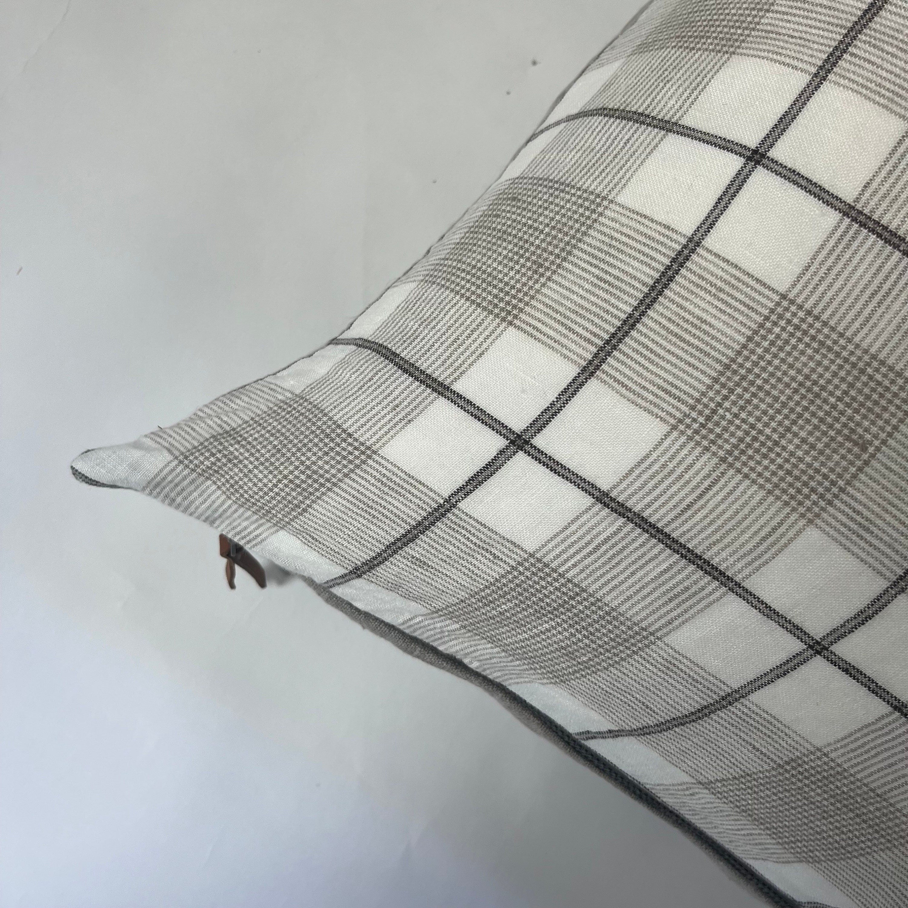 Black white and tan plaid linen pillow window pane exposed zipper checked pillow 24”20”22"14x24” 100% linen housewarming gift