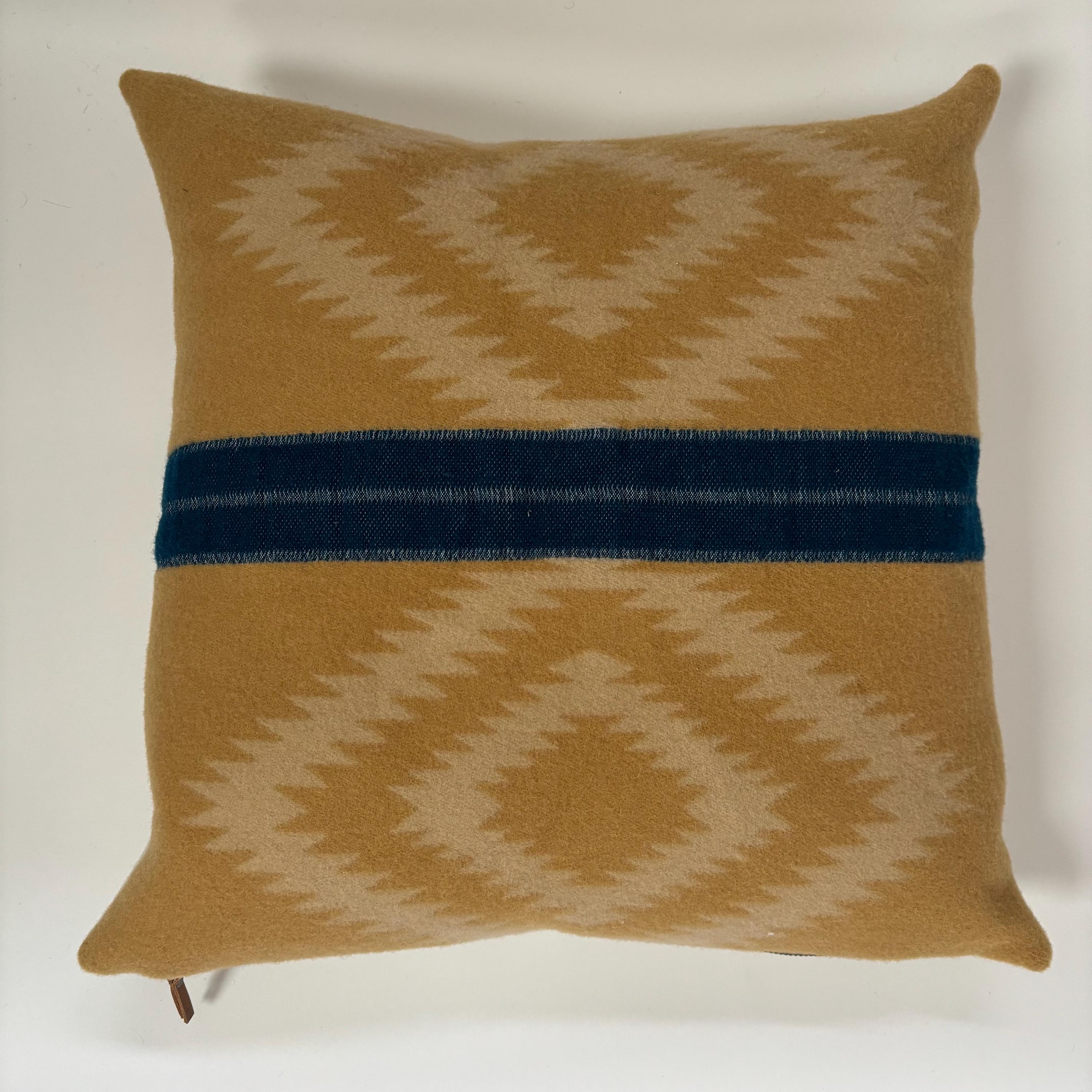 Handcrafted Wool Pillow Cover: Gold Aztec Southwestern Design (18x18”)