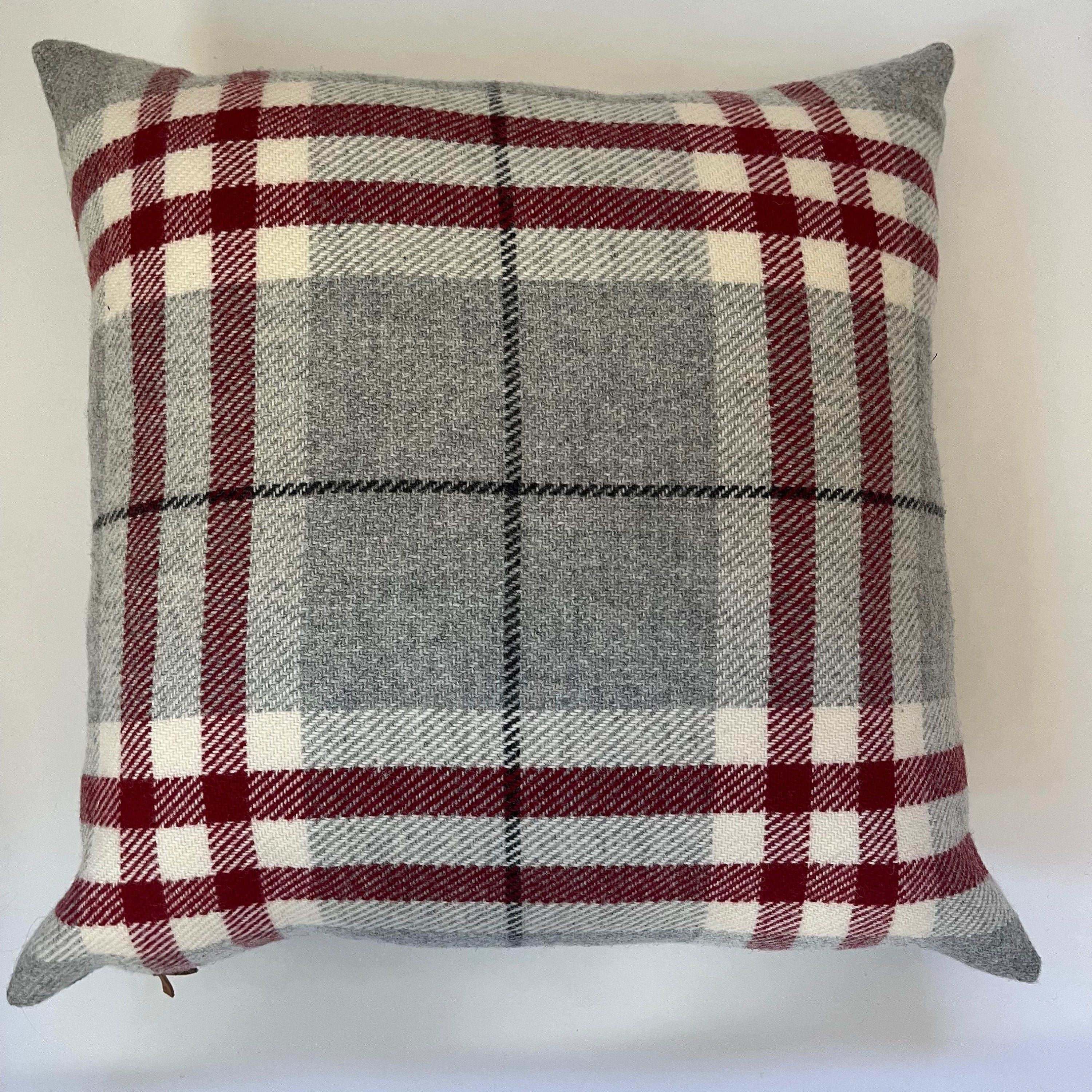 wool Pillow cover Red and black plaid Christmas pillow exposed leather zipper 20"22"24"14x24 Housewarming gift