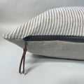 Tan and white striped linen pillow neutral pillow exposed zipper 100% linen striped pillow leather pull 24” 22" 20” 14x24” housewarming gift