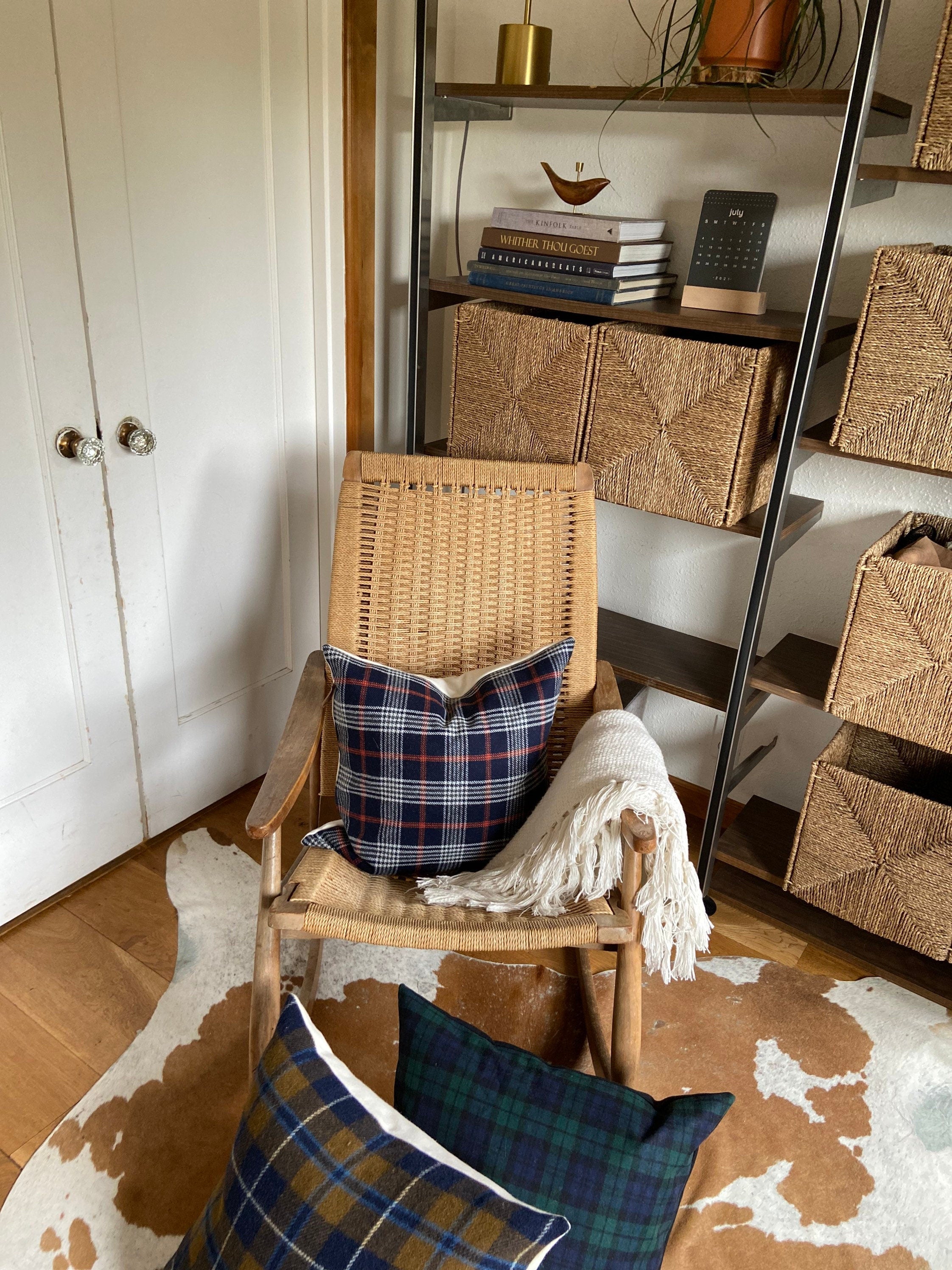 Green and blue plaid wool pillow cover exposed zipper 14x24" 24"22" 20"handmade  Handcrafted by misa