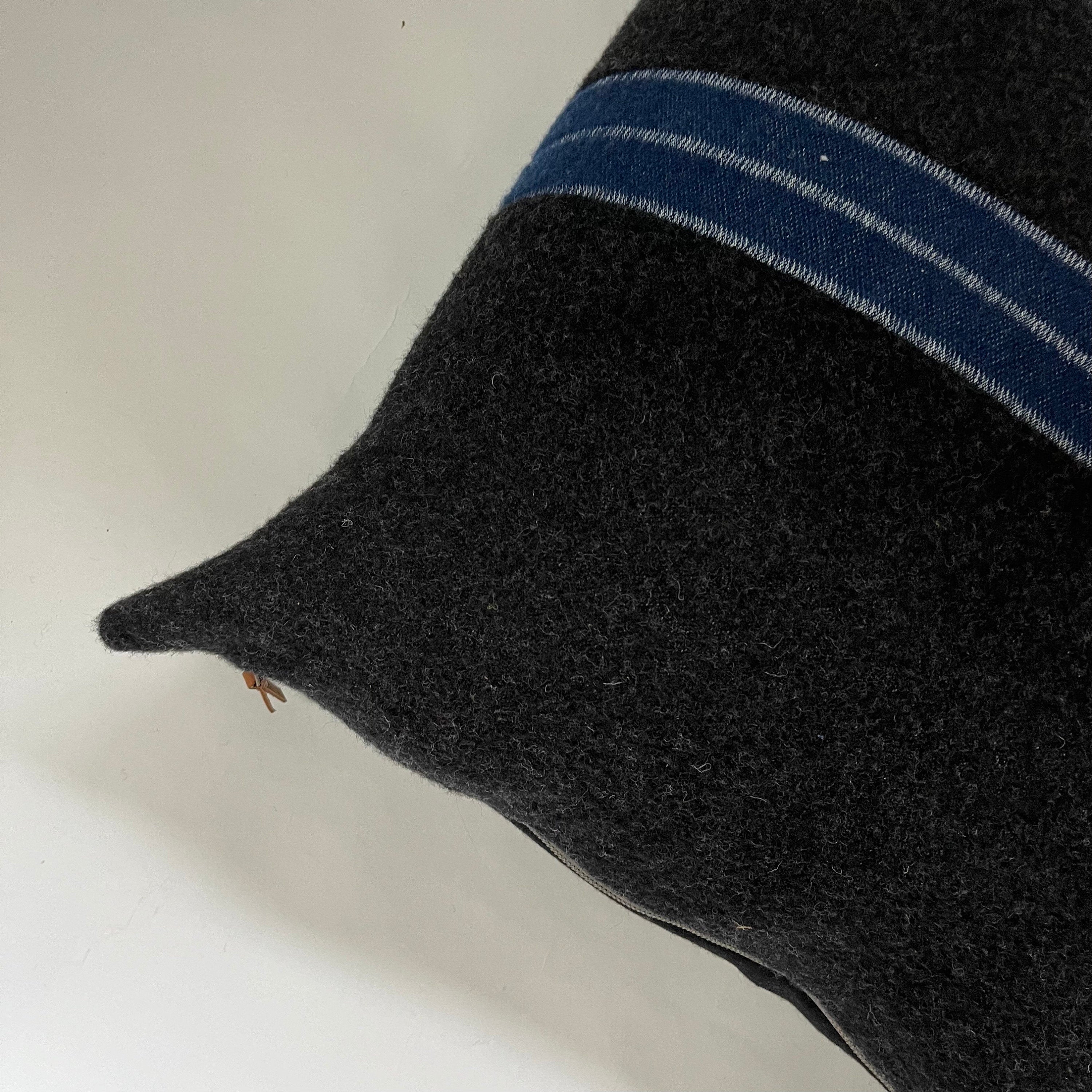 Gray wool pillow with blue stripe dark gray pillow 18x18  exposed zipper pillow housewarming gift