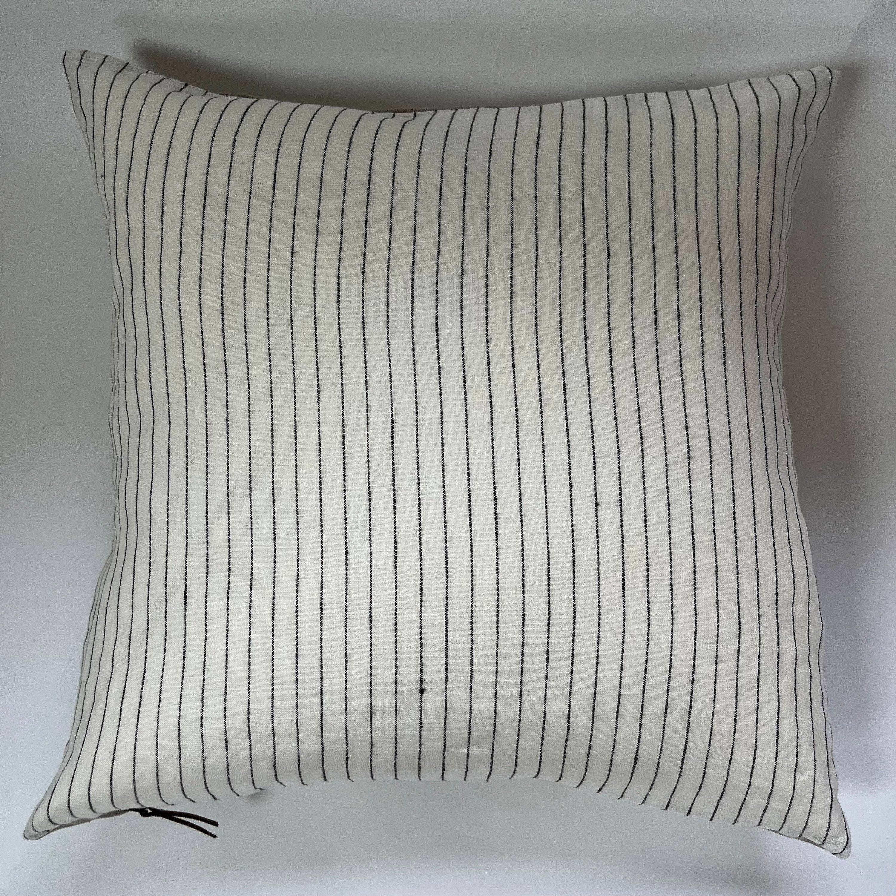 Striped Linen Pillow Cover: Black and White, Exposed Zipper