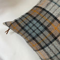 Black blue cream plaid wool pillow cover exposed zipper-leather pull 20"22" 24"14x24" handmade