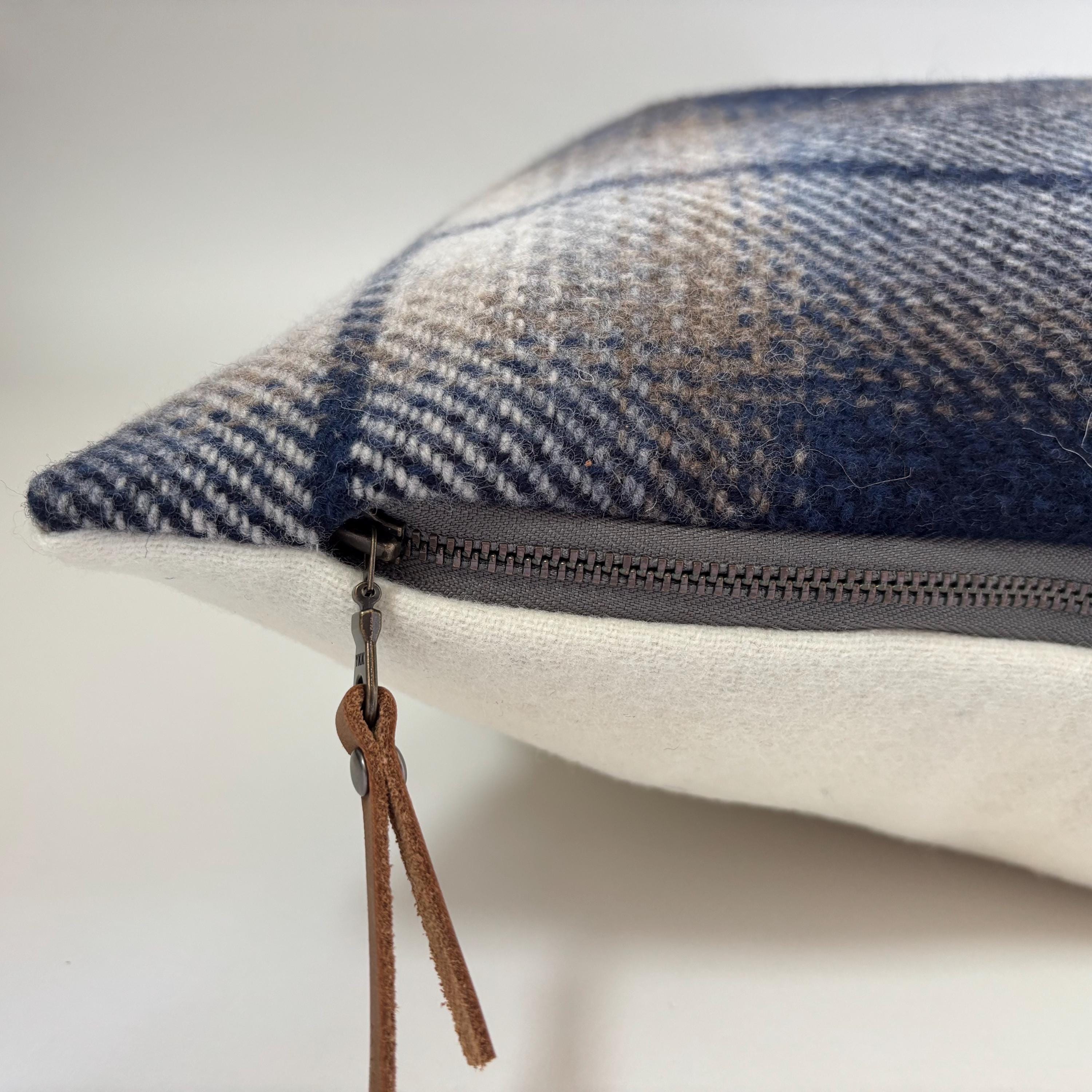 plaid pillow blue and brown wool fall pillow 18”20”22”24” 14x24 housewarming gift