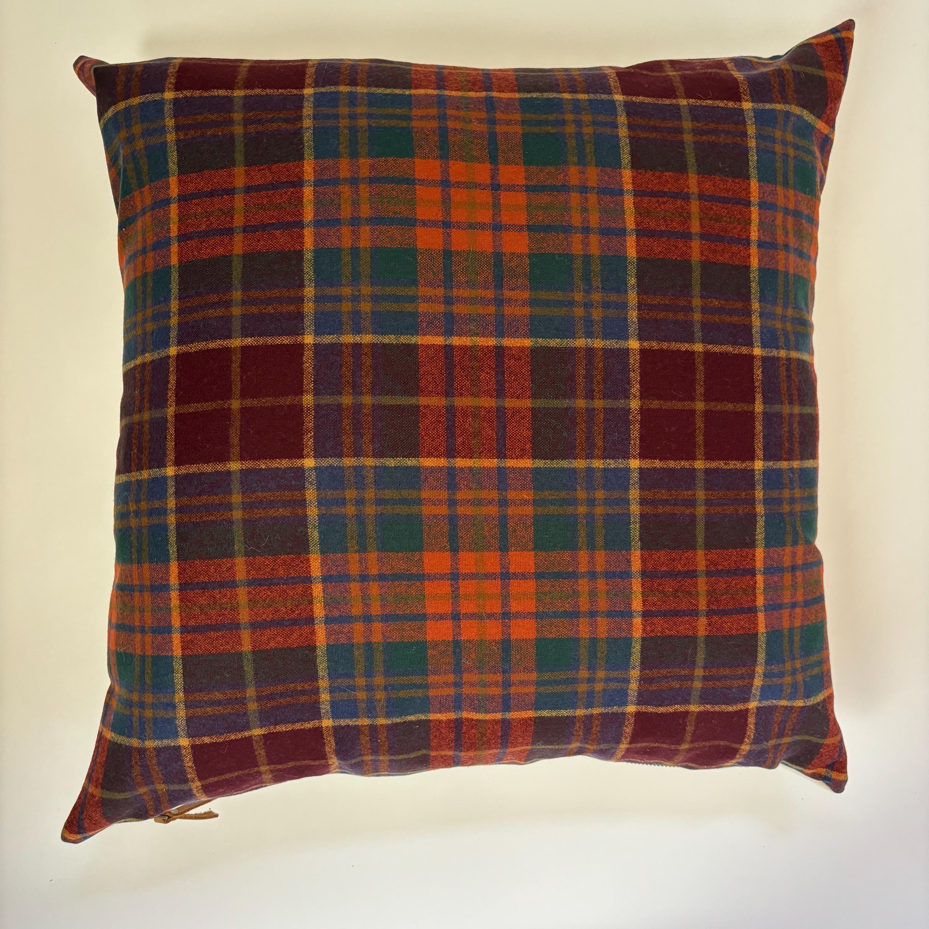 wool plaid pillow cover with reds blue and orange fall pillow 18”20”22”24” 14x24 housewarming gift