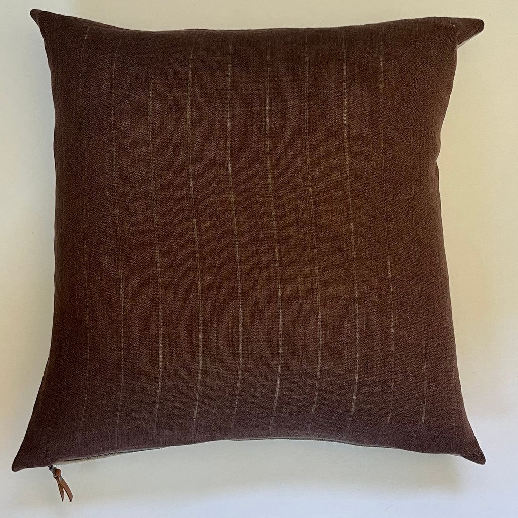 Brown striped linen pillow cover with neutral linen backing exposed zipper 18” 20”22”24”housewarming gift handcrafted by misa 100% linen