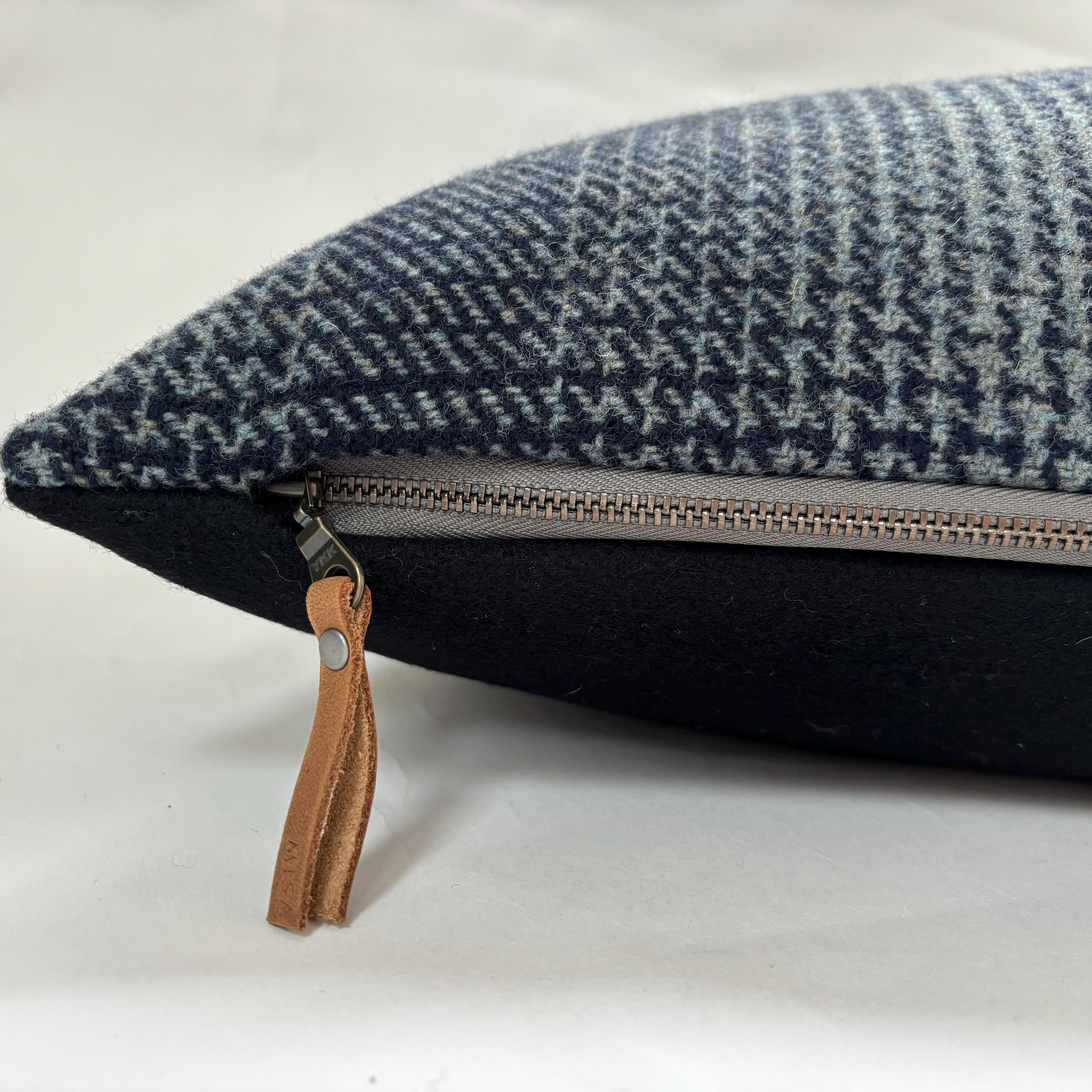 Wool Pillow Cover: Blue Plaid with Exposed Zipper