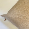 Tan and cream herringbone wool pillow cover exposed zipper-leather pull 20x20 22x2214x24 24x24 handmade Handcrafted by misa