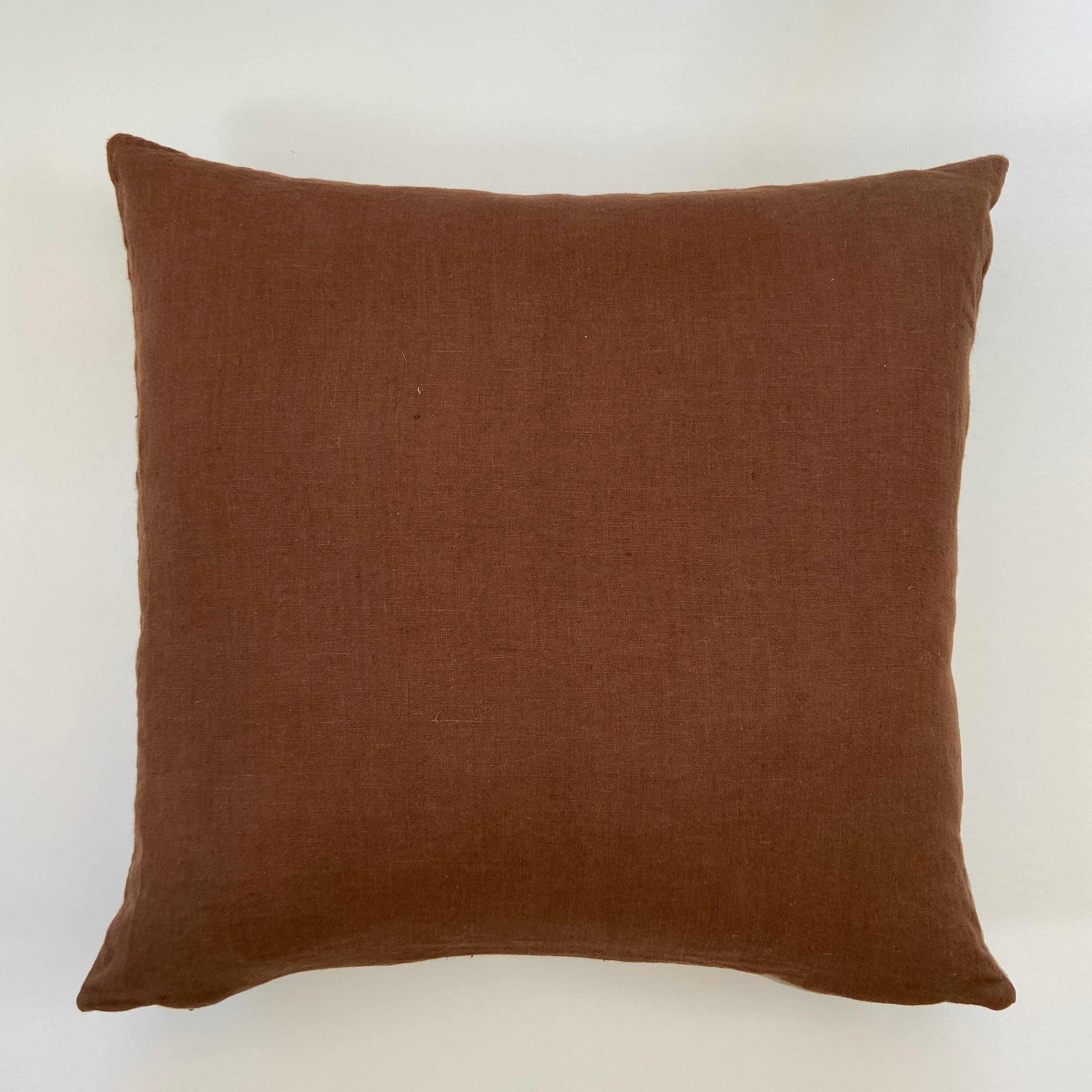 Linen pillow cover brown pillow with natural linen backing made with exposed zipper and leather pull 20” 22"24"14x24” housewarming gift