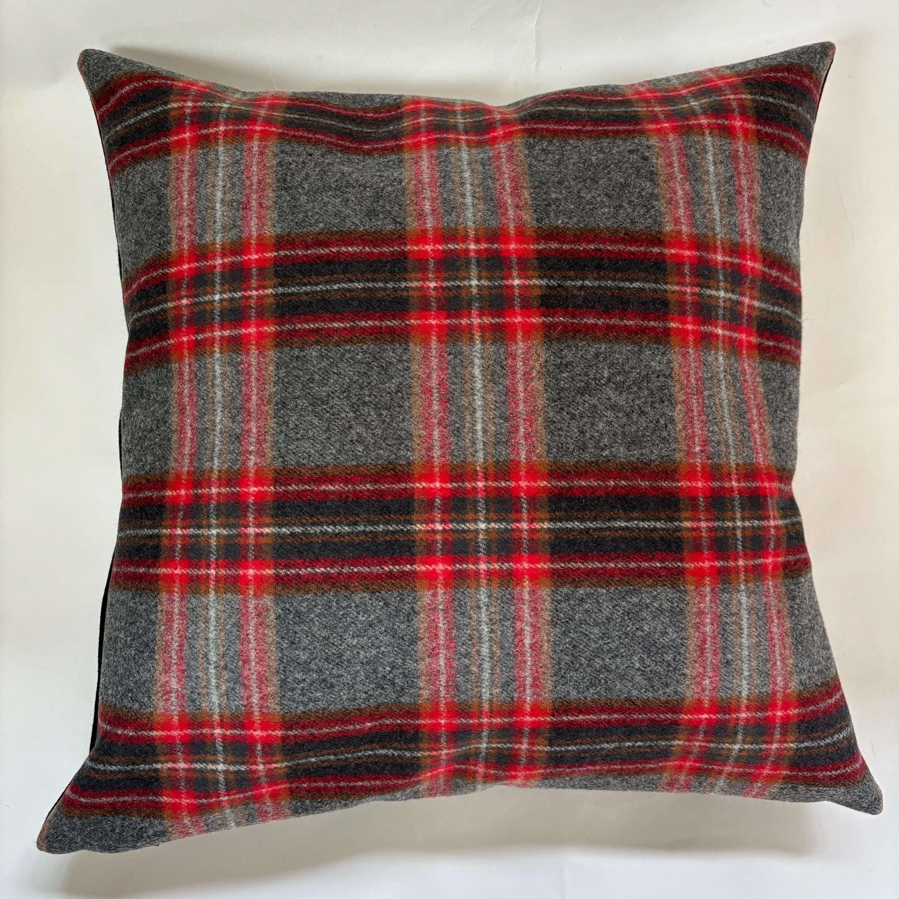 Wool Plaid Pillow Cover Red & Black Exposed Zipper