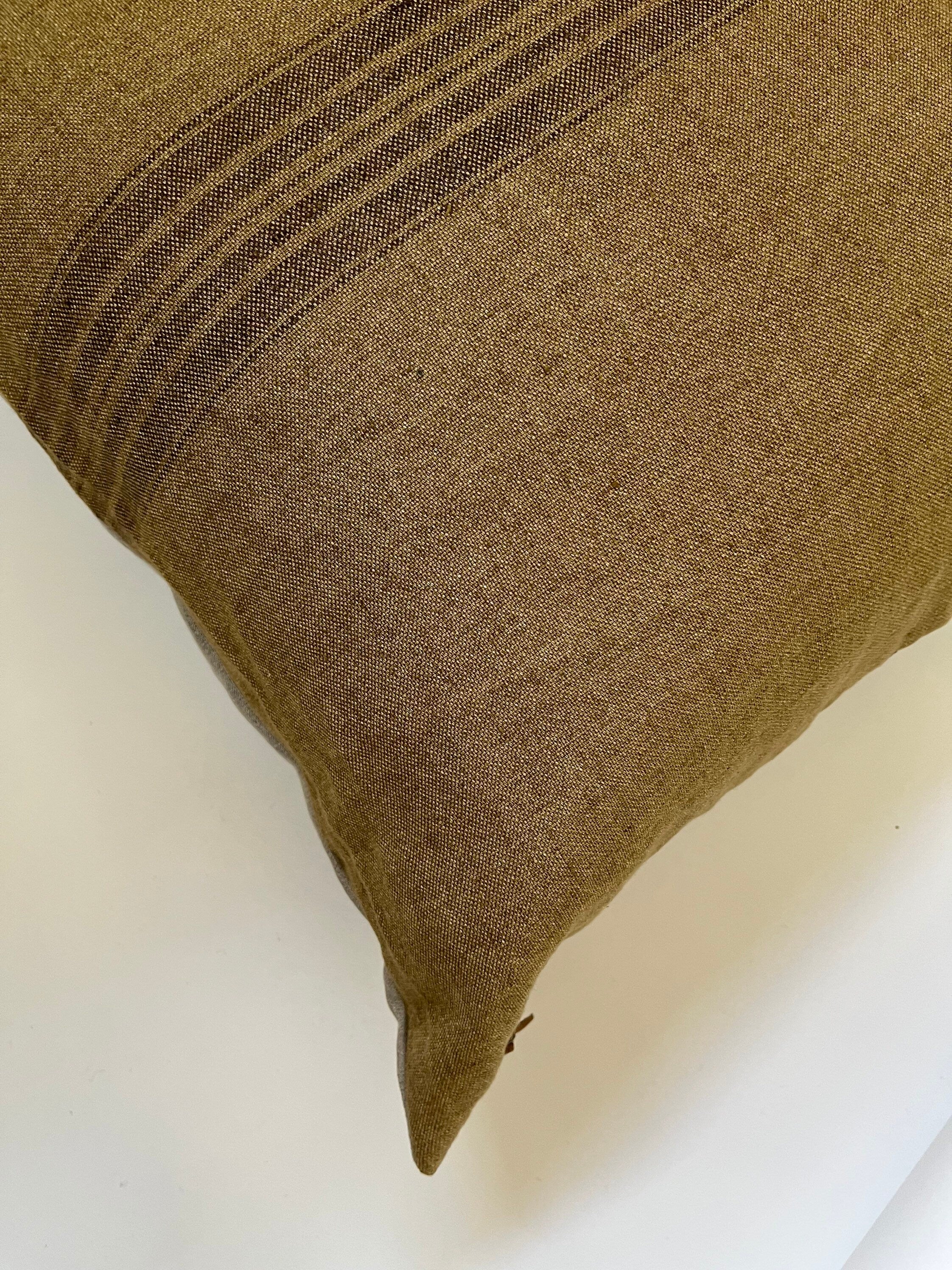 Brown striped linen pillow cover exposed zipper-leather pull 14x24 20x20 22x22 24x24high quality great texture 100% linen housewarming gift
