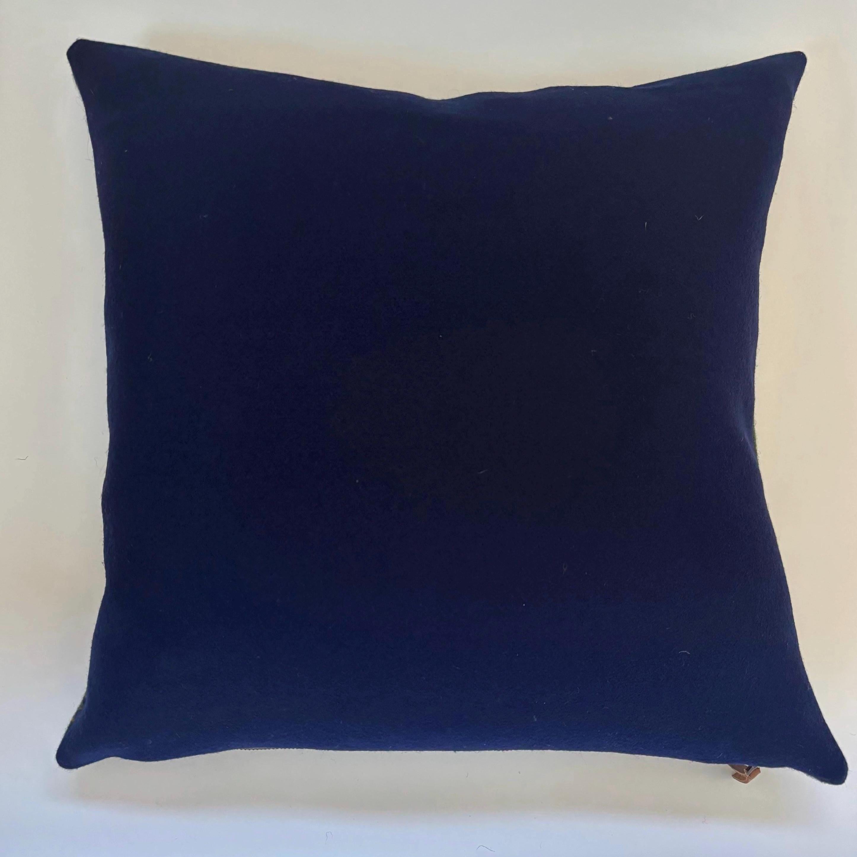 Wool Pillow Cover: Blue Gold Red Plaid, Leather Pull