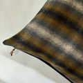 Wool Pillow Cover: Blue and tans Plaid Throw Pillow with Leather Pull