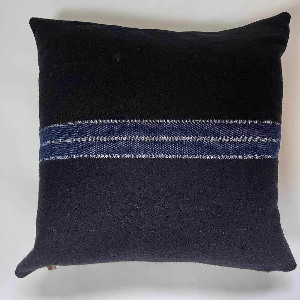 Wool Pillow Gray Plaid Throw Pillow with Blue Stripe