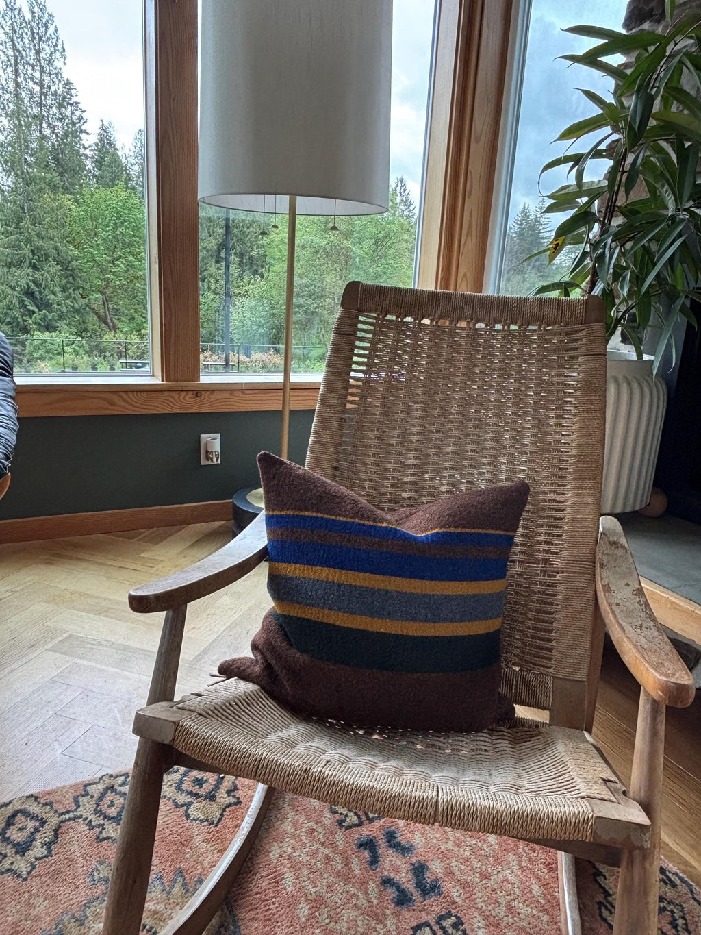 Striped Wool Pillow Cover: Brown, Blue, Yellow striped (18")