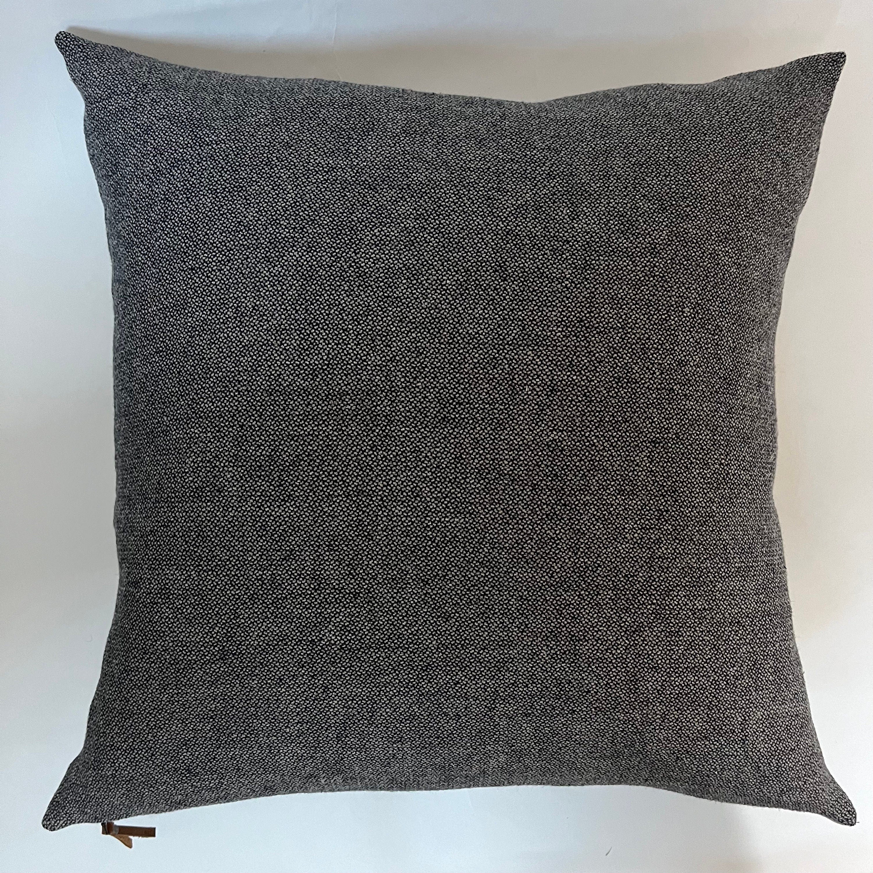 Navy Spotted Linen Pillow Cover: Exposed Zipper, Leather Pull