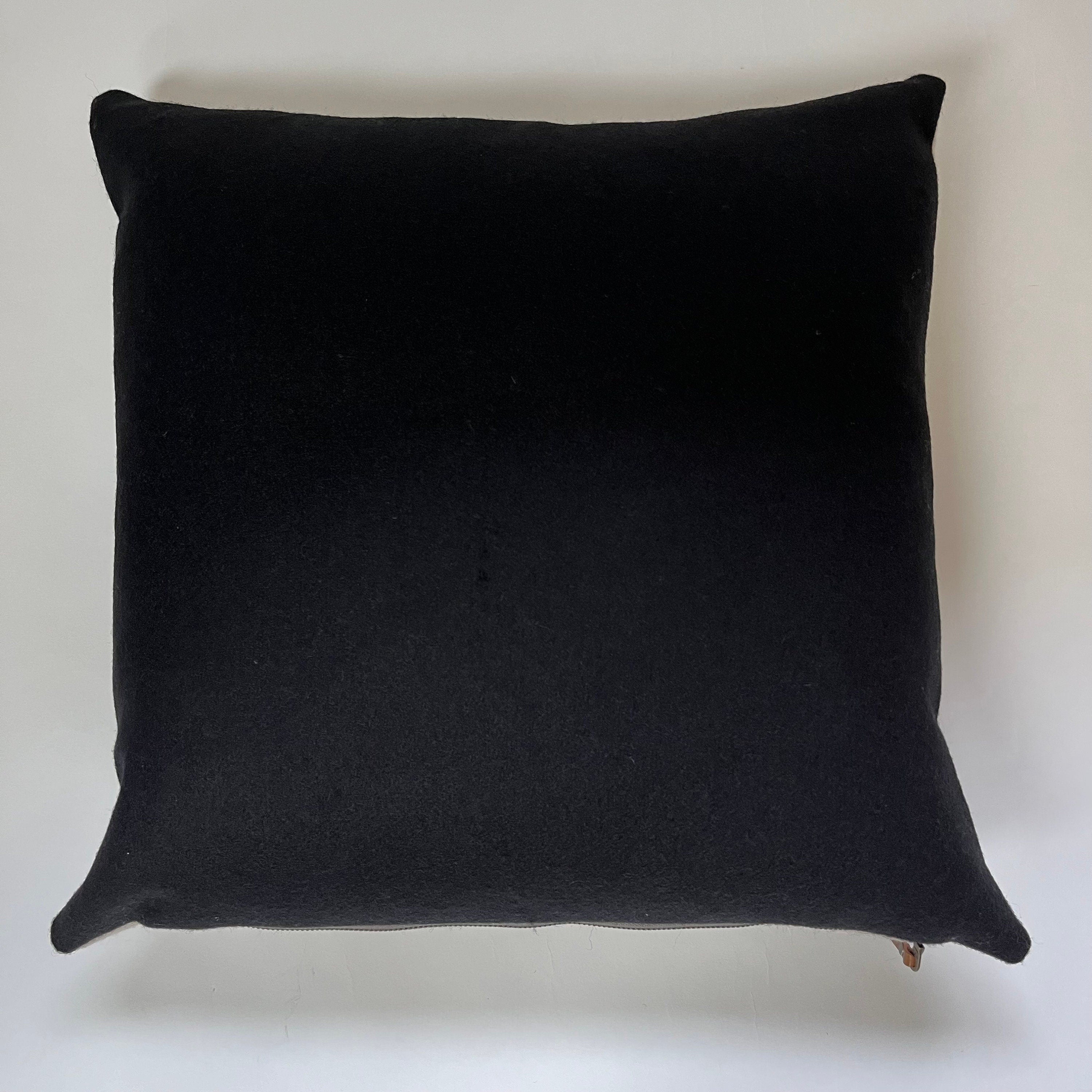 Wool Pillow Gray Plaid Throw Pillow with Blue Stripe