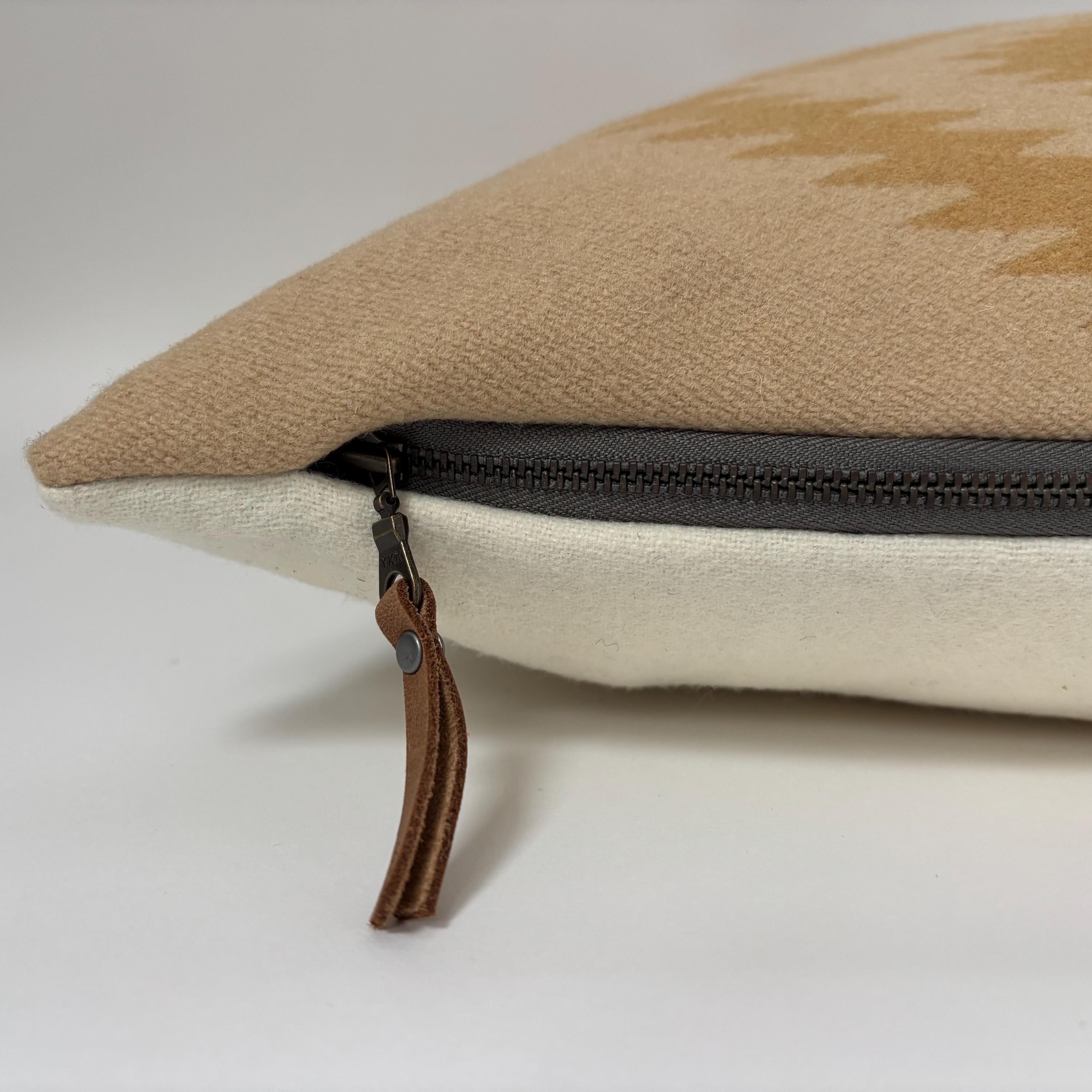 Wool Pillow Cover: Tan Aztec Southwestern Design, Leather Pull (18x18”)