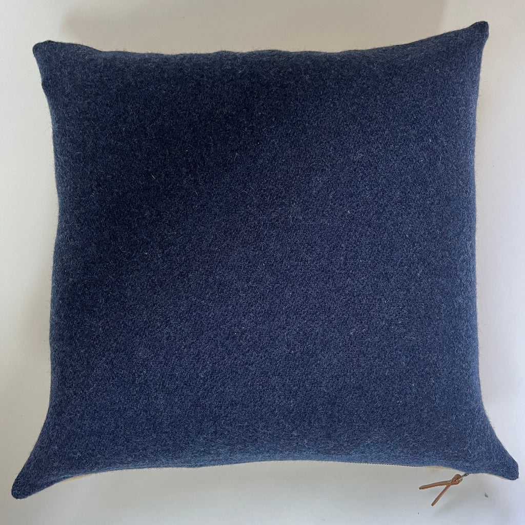 Cream wool pillow with blue stripe 18x18 exposed zipper pillow housewarming gift