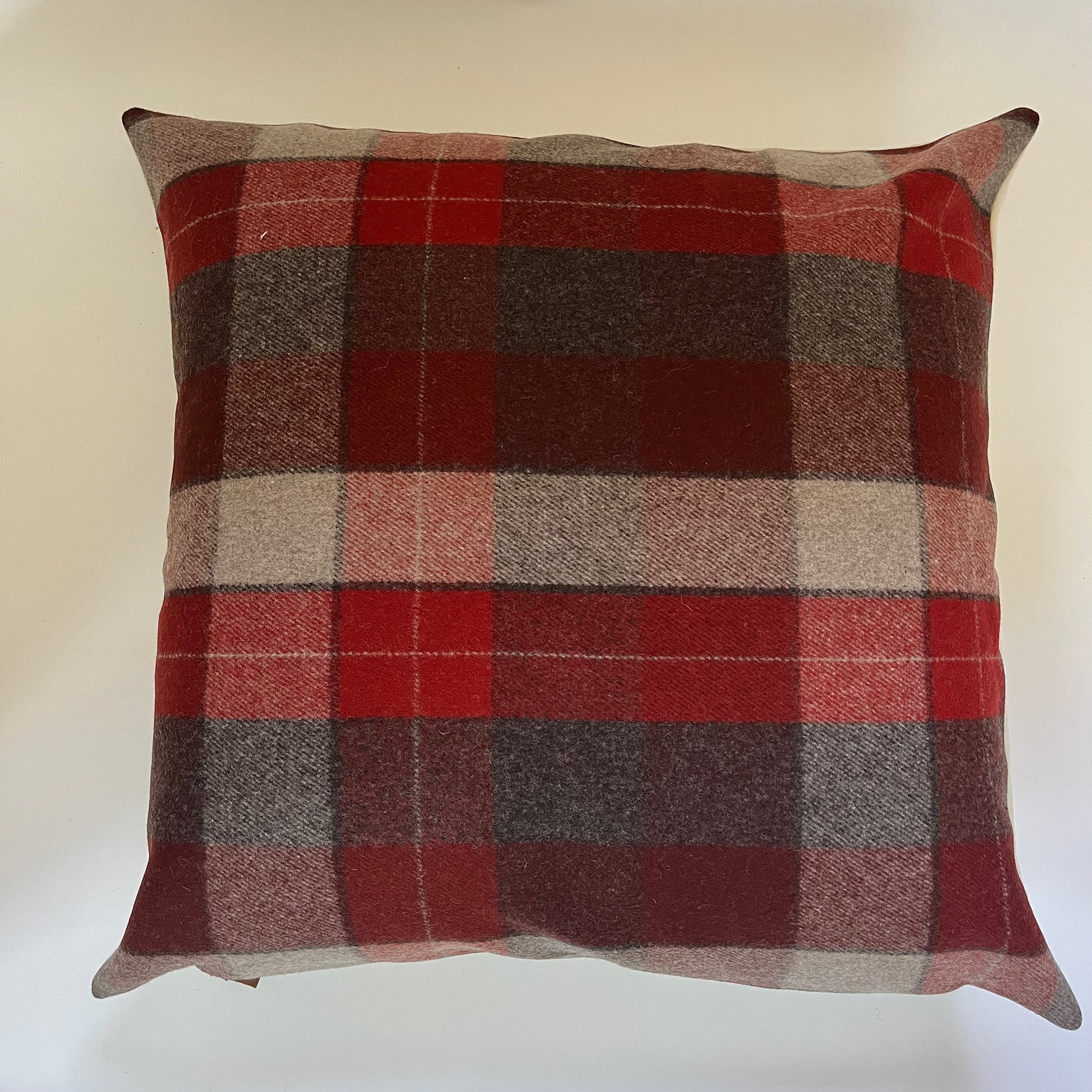 wool pillow cover orange Rust and gray exposed zipper-leather pull 20x20 14x24 handmade Handcrafted by misa