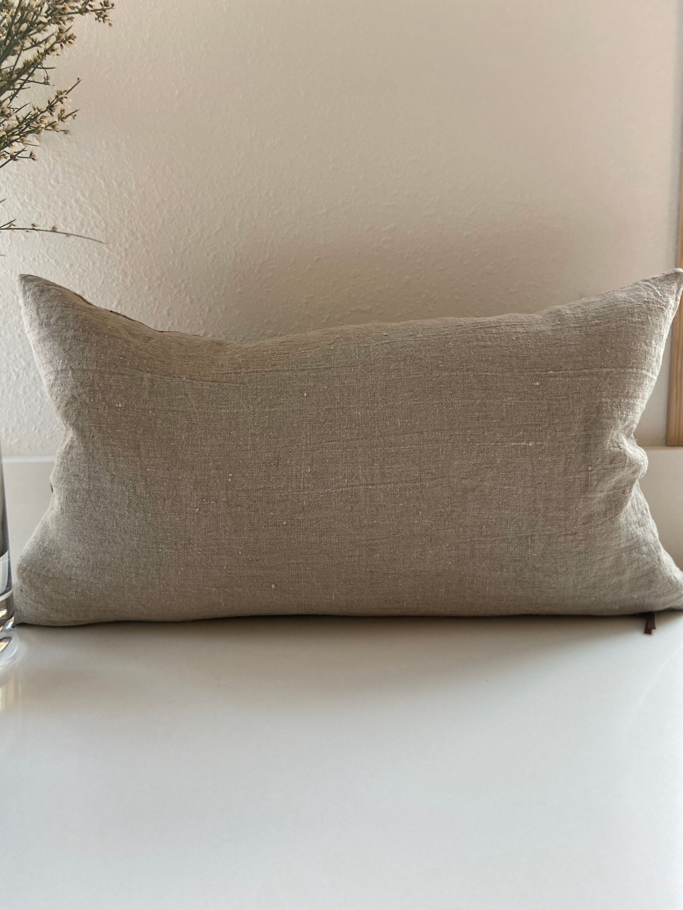 Navy blue linen pillow cover exposed zipper-leather pull 20x20”22x22"14x24 24x24 high quality neutral 100% Linen backing handcrafted by misa
