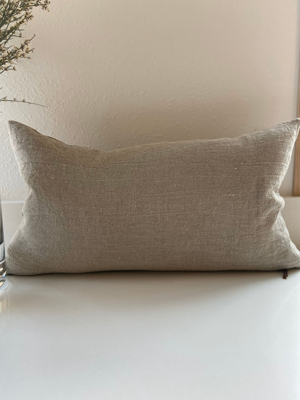 Tan white black striped tan linen lumbar pillow cover exposed zipper-leather pull 14x24 20"22"24" high quality neutral Linen backing