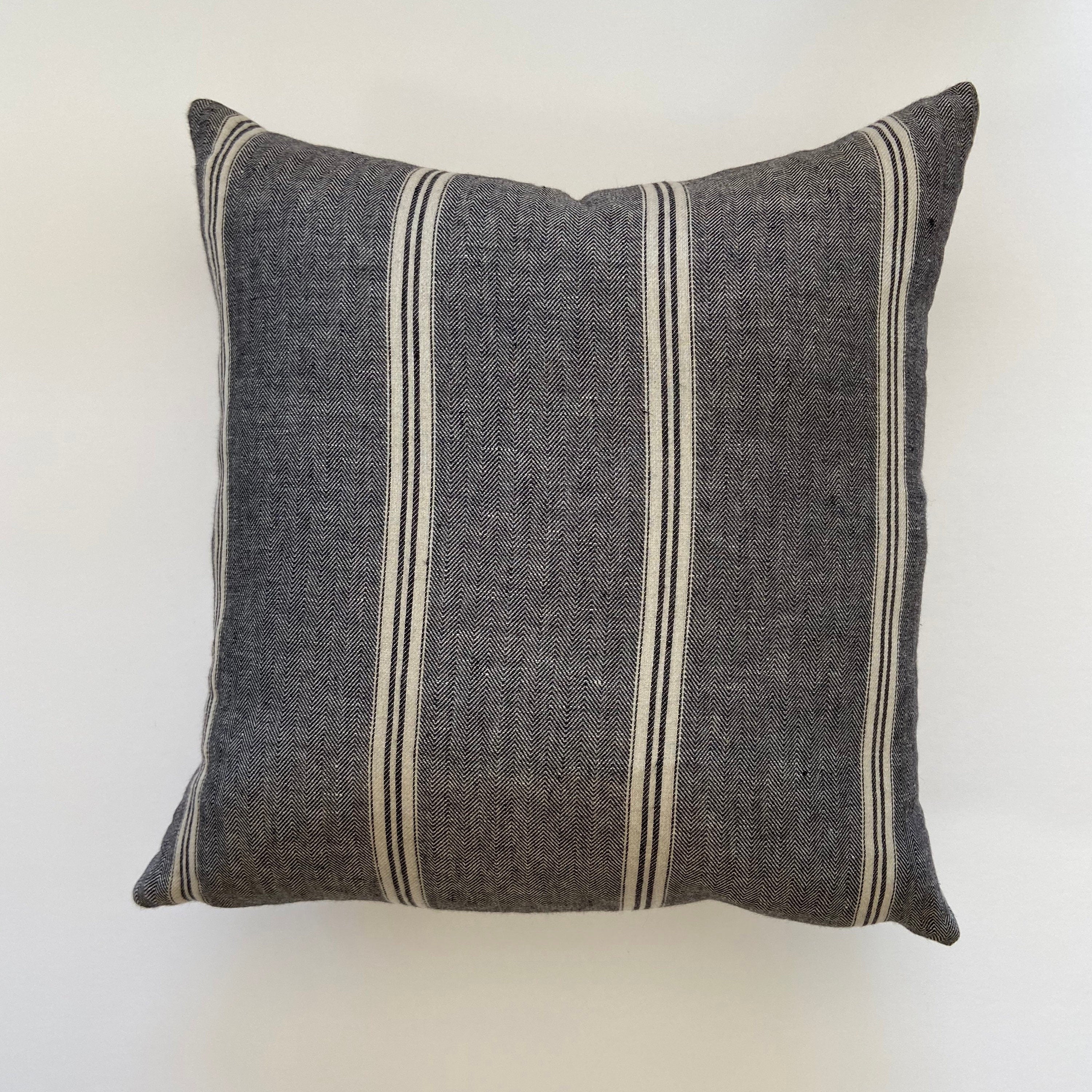 Black and Tan striped linen pillow cover 100% linen exposed zipper-leather pull 14x24 20x20 high quality housewarming gift