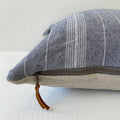 Gray blue striped linen pillow cover blue striped pillow exposed zipper-leather pull 14x24 22"2024" high quality housewarming gift