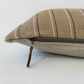 Tan white black striped tan linen lumbar pillow cover exposed zipper-leather pull 14x24 20"22"24" high quality neutral Linen backing