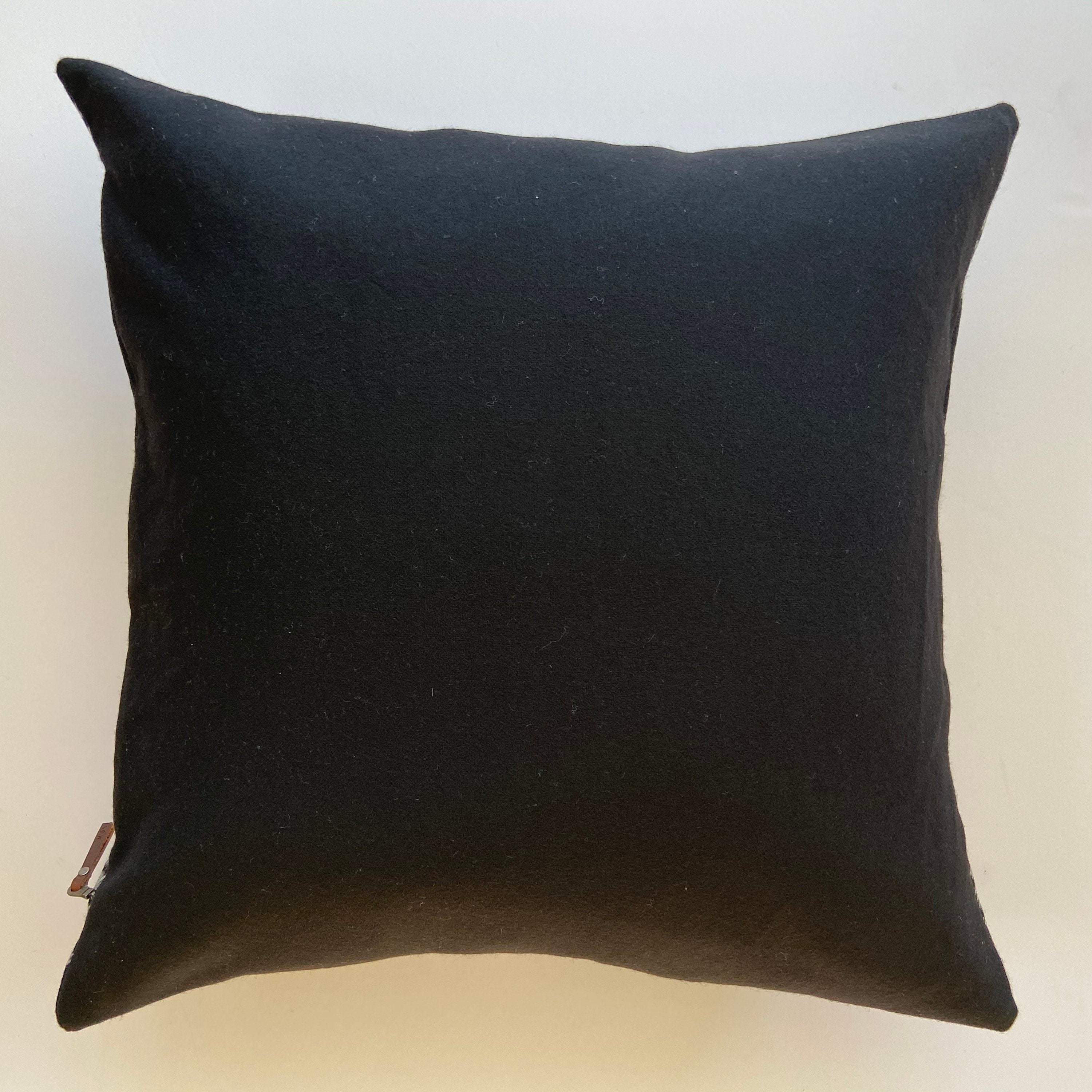Black and white plaid wool pillow cover exposed zipper-leather pull 24x24 22x22 20x20 14x24 handmade