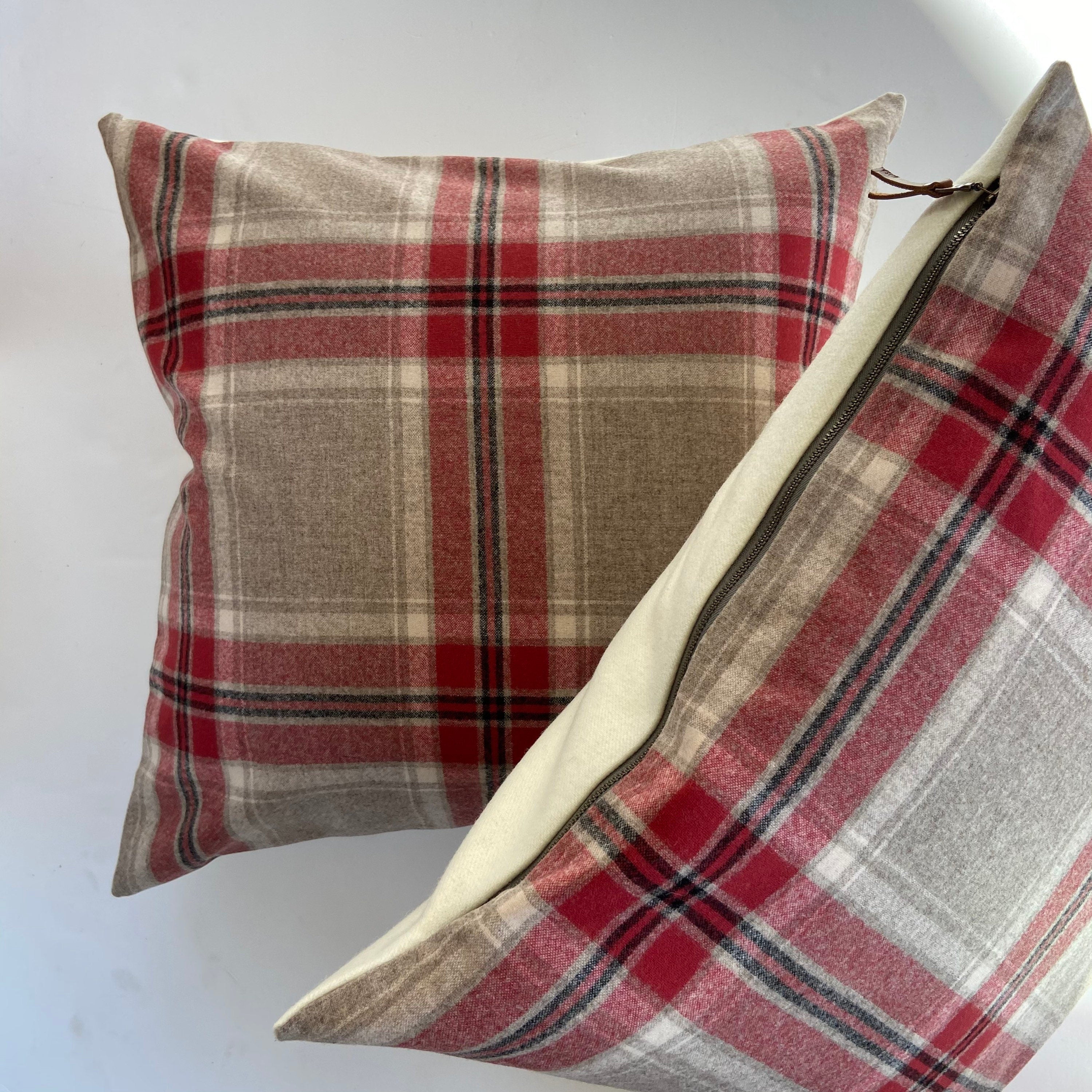cream boucle wool pillow cover exposed zipper-leather pull 14x24 20” 22” 24” handmade