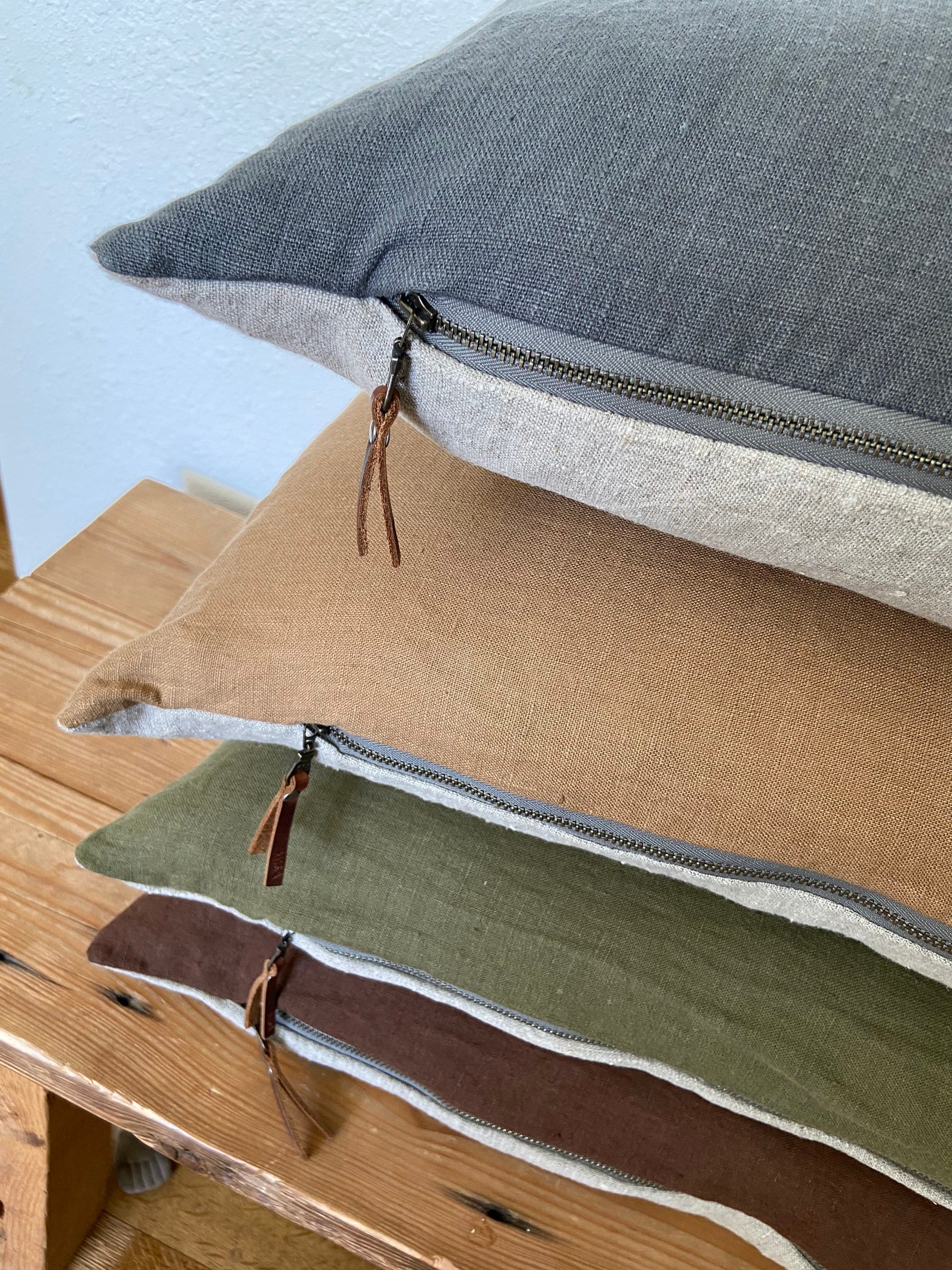 Black linen pillow cover 100% linen exposed zipper-leather pull 20x20” 22x22" 24x24”or 14x24” housewarming gift