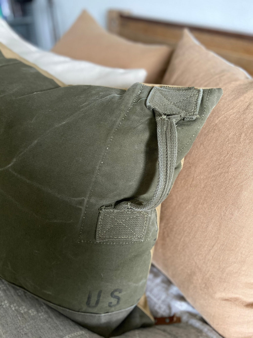 Brown pillow cover brown wool striped pillow exposed zipper leather pull 20”22" 24” 14x24” cream wool handmade