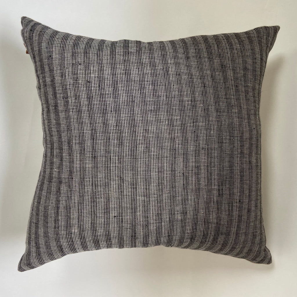 Black and white striped linen pillow cover exposed zipper-leather pull 14x24 20x20 22x22 24x24 100%linen housewarming gift