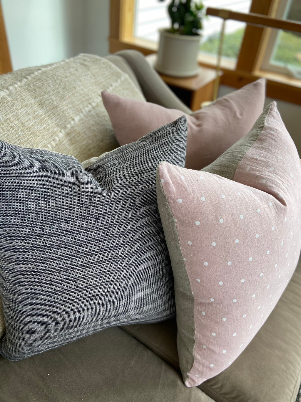 Black and white striped linen pillow cover exposed zipper-leather pull 14x24 20x20 22x22 24x24 100%linen housewarming gift