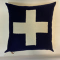 Swisscross blue pillow royal blue pillow cover wool pillow exposed zipper-leather pull 20x20 24x14 lumbar handmade