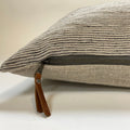 Black and tan striped linen pillow cover black stripe exposed zipper-leather pull 14x24 20"22" 24" high quality 100% linen housewarming gift