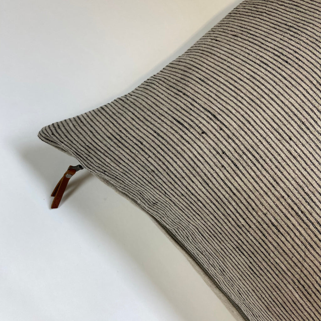 Black and tan striped linen pillow cover black stripe exposed zipper-leather pull 14x24 20"22" 24" high quality 100% linen housewarming gift