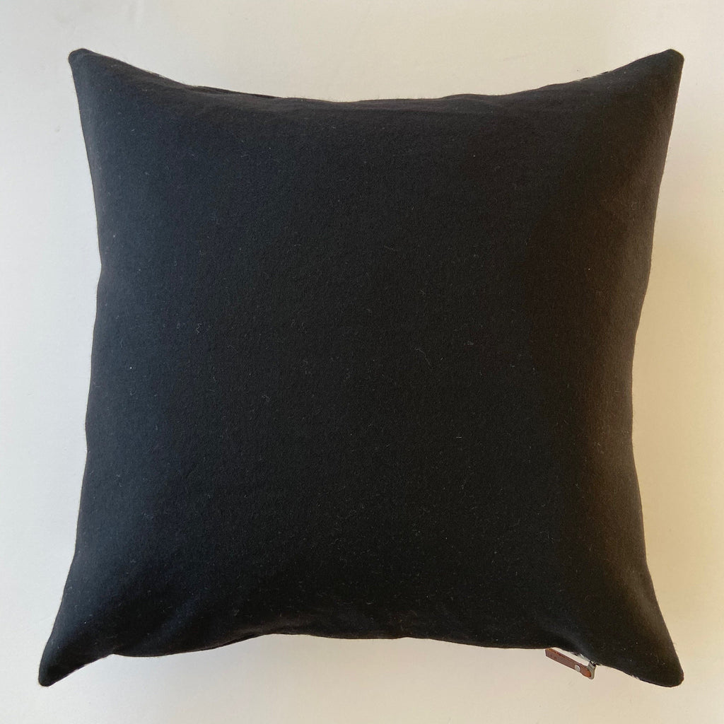 Handcrafted Navy & Green Plaid Wool Pillow Cover with Leather Pull
