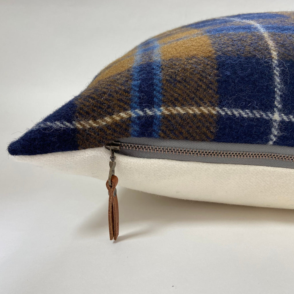 Green and blue plaid wool pillow cover exposed zipper 14x24" 24"22" 20"handmade Handcrafted by misa