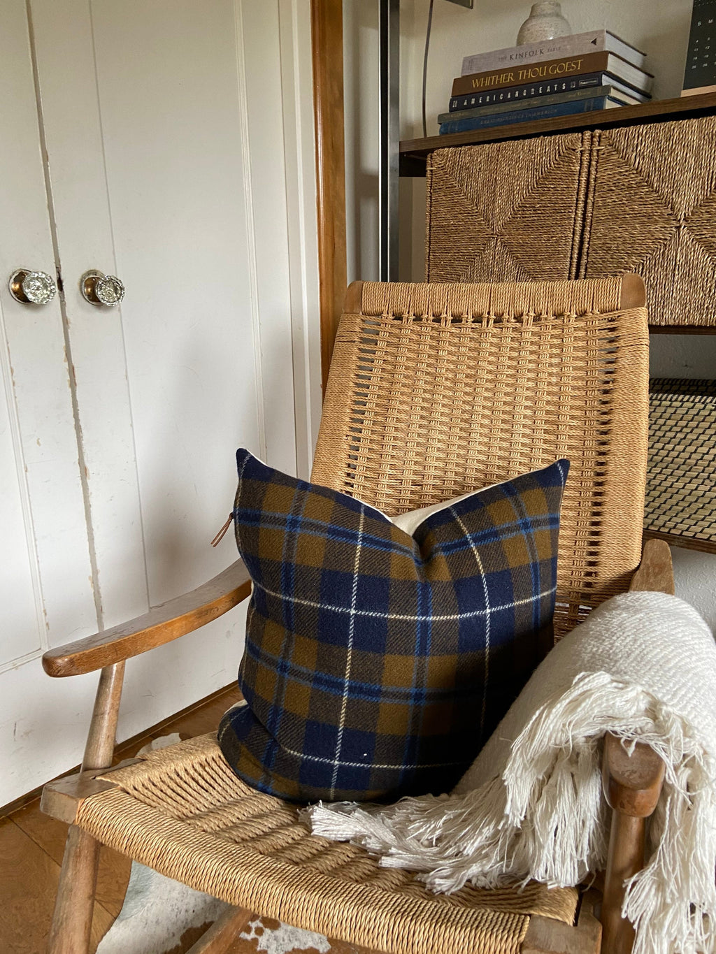 Green and blue plaid wool pillow cover exposed zipper 14x24" 24"22" 20"handmade Handcrafted by misa