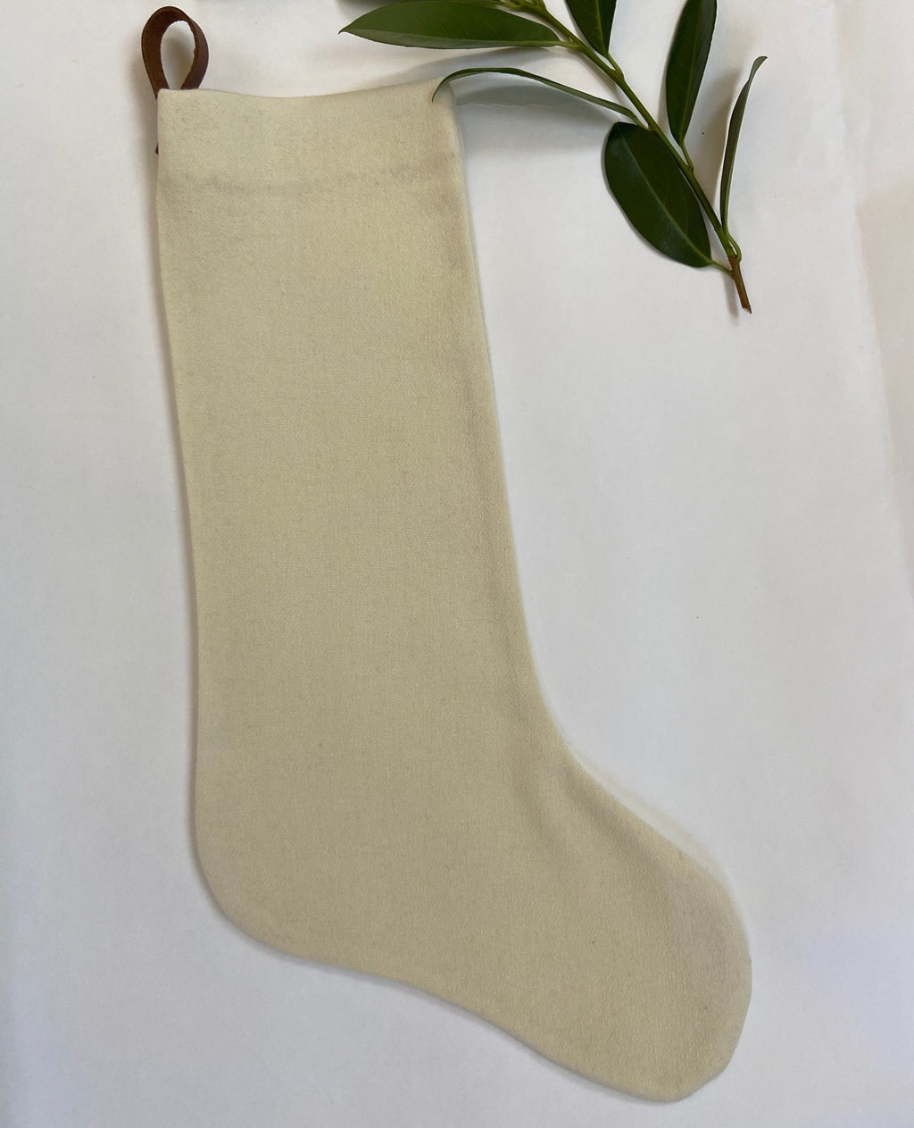 Christmas stocking cream wool stockings leather hanging tabs handmade many available