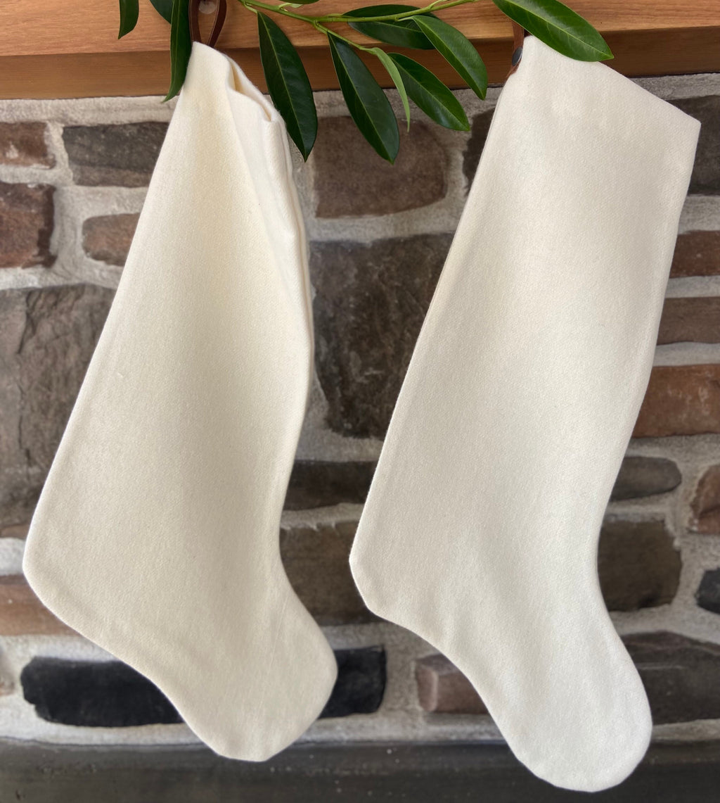Christmas stocking cream wool stockings leather hanging tabs handmade many available