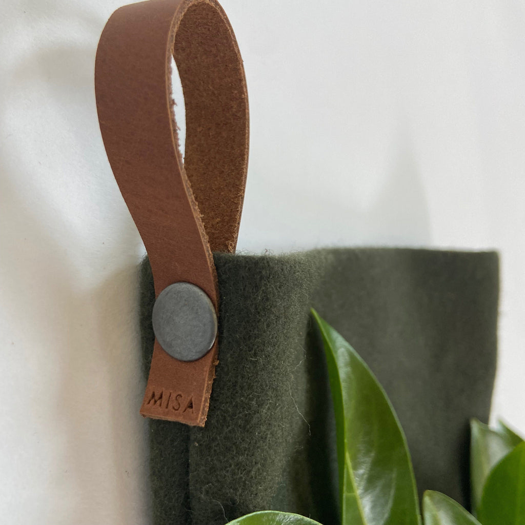 Christmas stocking green wool baby puppy olive stocking with leather hanging tabs handmade many available